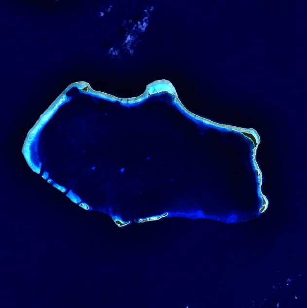 Real Life Aerial Image of Bikini Atoll. It is theorized the radiation from nuclear testing is what created the characters of Spongebob.